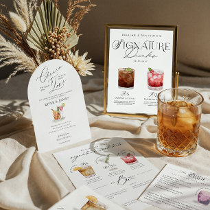 Bride Signature Cocktail Wasserfarbe Brautgetränk Tischnummer