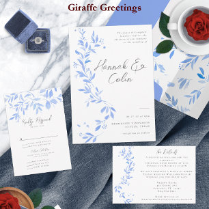 Minimal elegantes, blau gestrichenes Porzellan All In One Einladung