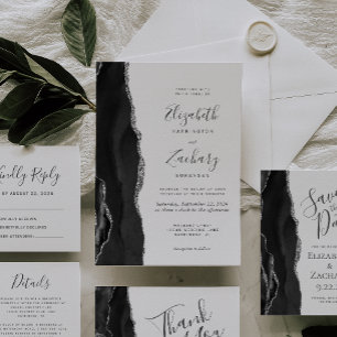 Modernes Black Silver Agate Wedding Flat Vielen Da Karte