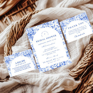 Antike Blaue Toile-Garten-Hochzeitsdusche Dankeskarte
