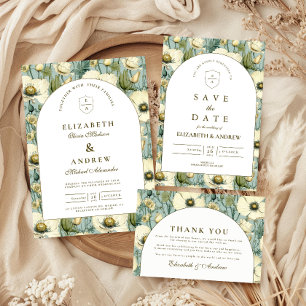 Staubblaue florale Gartenhochzeit Einladung