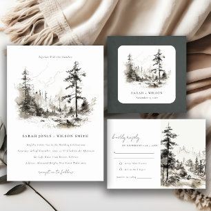 Pine Woods Mountain Landschaftsbild Hochzeit Quadratischer Aufkleber