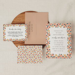 Fuchsia Pink Aquarell Blumengarten Babydusche Einladung