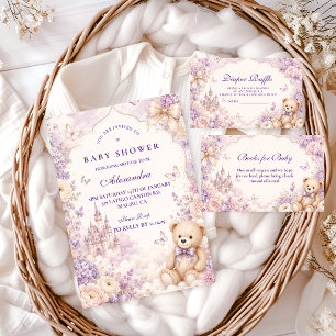 Elegantes Lila-Teddybär-Baby-Shower Einladung