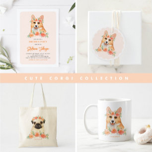 Niedliche Aquarellfarben-Corgi und Peach-Blume Geb Runder Aufkleber