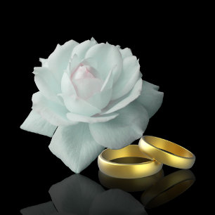Elegante Wedding White Rose Gold Rings Black Einladung