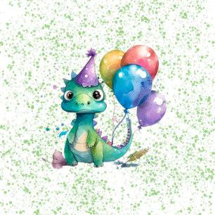 Watercolor Dinosaurier Balloons Boy Birthday Party Runder Aufkleber