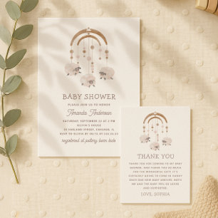 Niedliche Boho Schafe mobil. Babyparty Dankeskarte