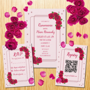 Pink Rose Quinceañera RSVP Karte