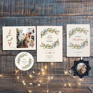 Eleganter botanischer Frohe Weihnachtskranz Poster