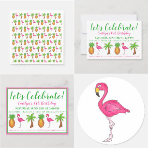 Celebrate Birthday Flamingo Palm Tree Ananas Einladung