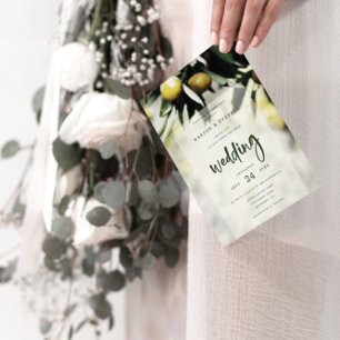 Lemon Grove   Moderne Hochzeit von Gelb und Grün Einladung