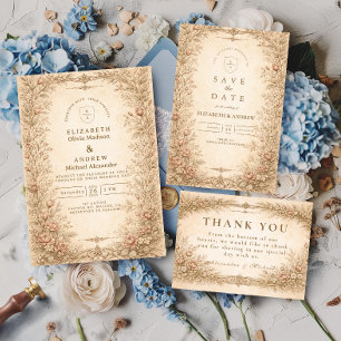 Antike Vintage-Wildblumen-Botanik-Hochzeit Dankeskarte