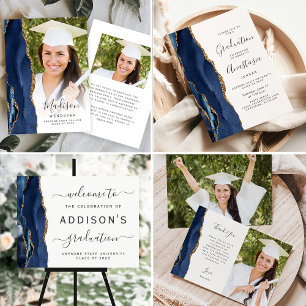 Foto Navy Blau Achat Gold Schriftzug Abschluss Dankeskarte