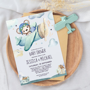 Teddy Bear Airplane   Kinderdusche per Post Einladung