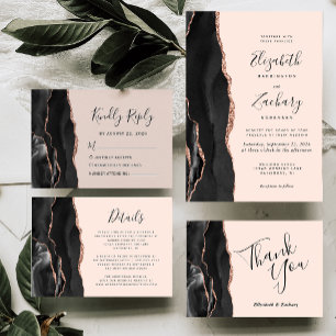 Black Agate Rose Gold Blush Wedding Vielen Dank Karte