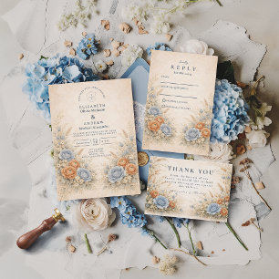 Sanfte Blaue Wildblumengarten-Hochzeit Dankeskarte
