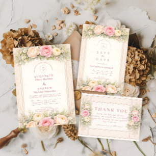 Brautjungfer-Ranunculus-Rosengarten-Hochzeit Save The Date