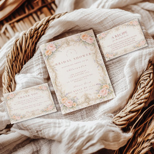 Rosa Errötung Verzierte Barocke Hochzeitsdusche Dankeskarte