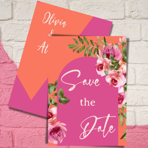 Eleganter Arch Frame Rosa und Orange Floral Weddin Poster