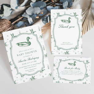 Toile Mallard Enten-Neutral Kariert Baby Shower-Ei Einladung