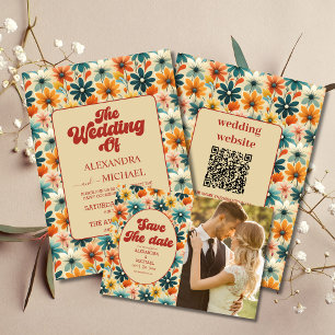 Groovy Retro 70er Floral Wedding All In One Einladung