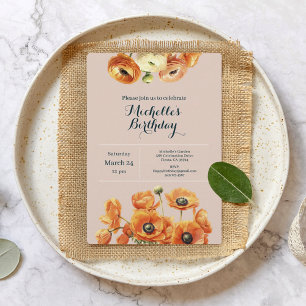 Orange Pink Garden Floral Jedes Alter Geburtstagsp Einladung