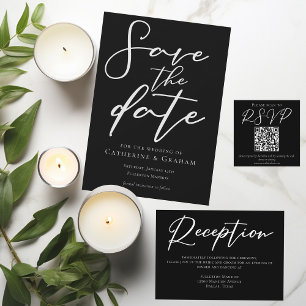 Einfache Schwarz-weiße Typografie QR Code Wedding  Begleitkarte