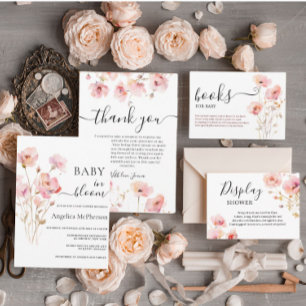 Elegant Boho Pastel Pink Floral Baby Shower Dankeskarte