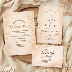 Zeitloser Mond und Sterne Quinceañera Save The Date