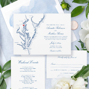 Annapolis MD Chesapeake Bay Navy Blue Wedding Einladung