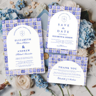 Antikes Delft Patchwork Hochzeit Einladung