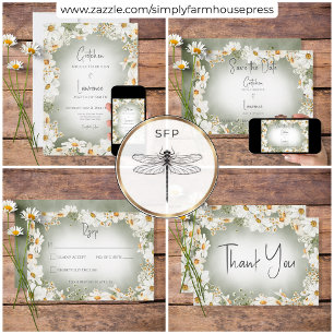 Moderne rustikale Daisy Frame Green Wedding Save The Date