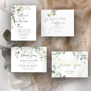 Greenery & Gold Eucalyptus Wedding Einladung