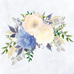 Blassgelbe Dusty Blue Botanical Peony Wedding Einladung