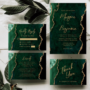 Emerald Green Gold Agate Script Wedding Vielen Dan Karte