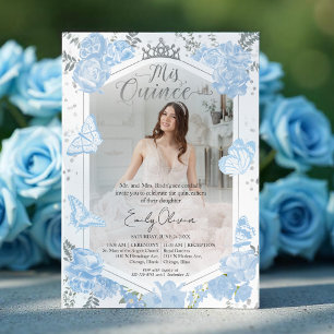 Quinceanera Paper Tellers Dusty Blue Dress Floral Pappteller