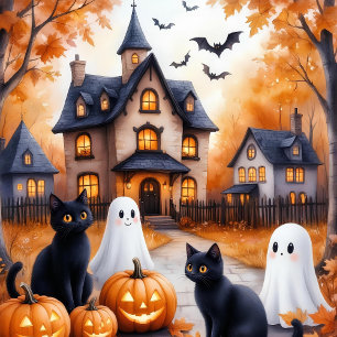 Süße schwarze Katze Halloween Kawaii Katze T-Shirt