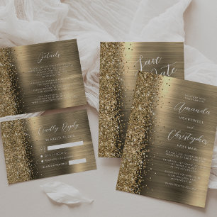 Elegante Gold gebürstete Metall-Glitter-Schrift Ho RSVP Karte