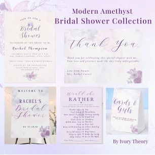 Moderne Andenken-Idee für eine Amethyst-Brautparty Begleitkarte