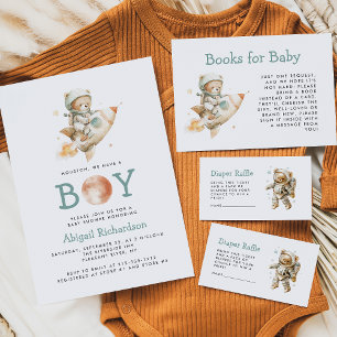 Süßer Teddybär-Astronaut-Junge-Baby-Party Einladung