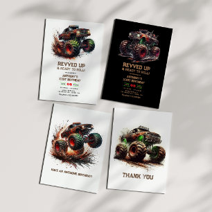 "Revved Up & Ready to Roll" Monster Truck Geburtst Einladung