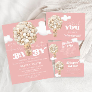 Teddy Bear Gold Balloons Girl Baby Dusche Begleitkarte