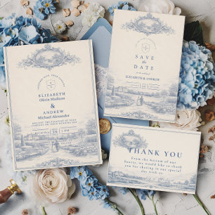 Blue Toile Garten Estate Hochzeit RSVP Karte