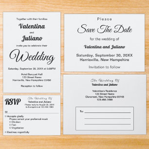 Schwarze und weiße einfache Text-Hochzeits-RSVP RSVP Karte
