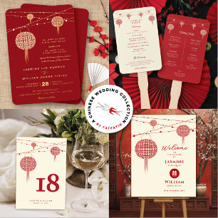 Doppeltes Glück Rot Laternen Hochzeitsempfang Einladung