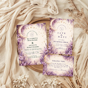 Verzauberte purpurrote himmlische Hochzeit RSVP Karte