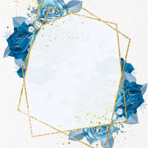 Cyan Blue Florals Gold Geometric Polterabend Einladung