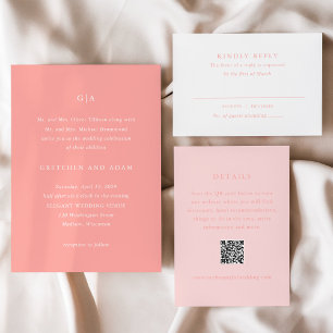 Elegante Coral Pink Moderne Hochzeit RSVP Karte