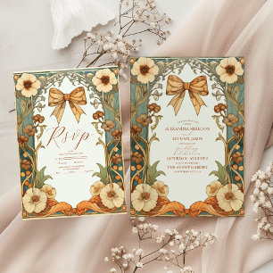 Coquette Bow Vintag florale Jugendstil Hochzeit RSVP Karte